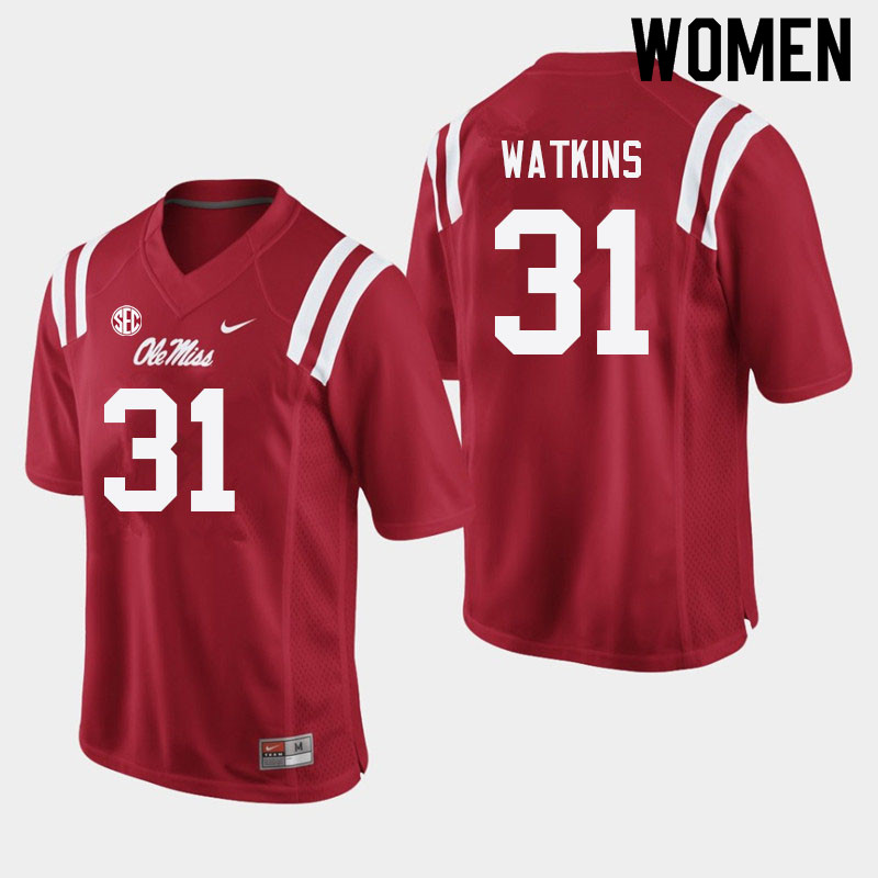 Austin Watkins Ole Miss Rebels NCAA Women's Red #31 Stitched Limited College Football Jersey ZFY0558SO